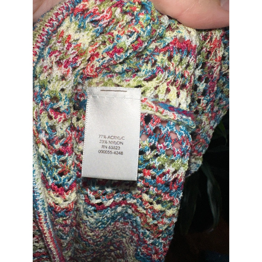 Crochet Knit Top Swim Cover up Dress Multi Color Open Weave Tassel S/M - Picture 7 of 7